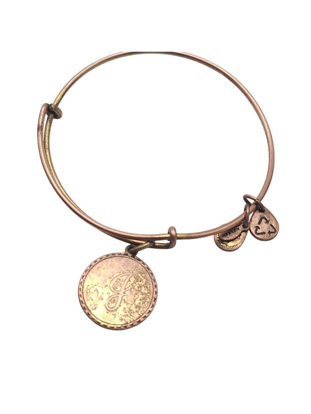 Alex And Ani Initial J Charm Bangle Bracelet Adjustable Rose Gold-Tone